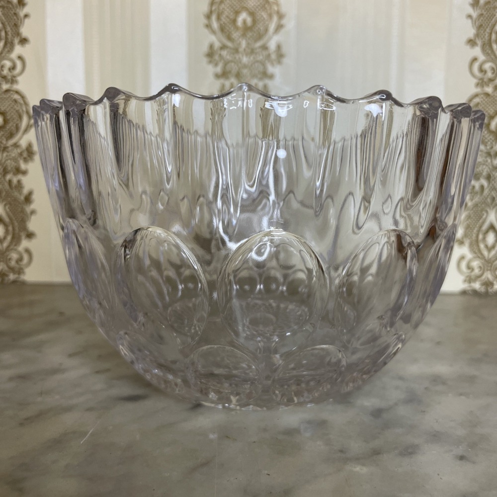 Vintage Crystal Clear Studios Bowl Thumbprint Pattern Scalloped Edge Japan 6"